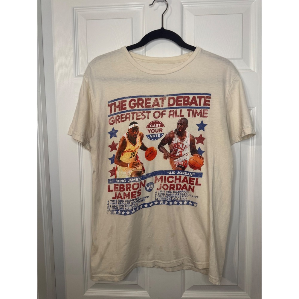 NBA The Great Debate LeBron James vs Michael Jordan Graphic Tee Cream Mens M